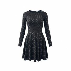 Made in San Francisco Polka Dot Dress Long Sleeve Fit & Flare Black S